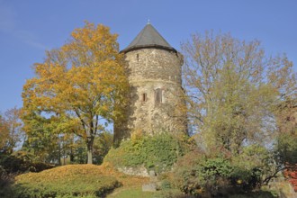 Historic Alexander Tower built 15th century, autumn atmosphere, fortified defence tower, Middle