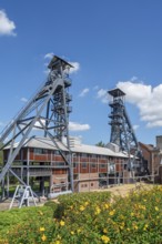 Two colliery headframes and coal mine buildings at Le Bois du Cazier, coal mining museum at