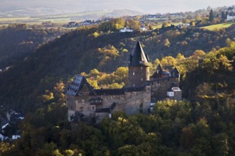 Stahleck Castle, hilltop castle in autumn, Bacharach on the Rhine, UNESCO World Heritage Upper