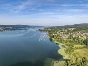 Aerial view of the municipality of Gaienhofen on the south side of the Höri peninsula with the