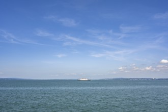 The ferry MF Friedrichshafen on the widest part of Lake Constance. The car ferry connects the Swiss