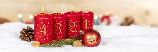 Fourth 4th Advent with candle Christmas decoration Christmas card for Christmas time banner with