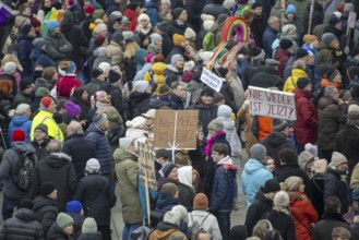 Demonstration against the right, people protest against right-wing extremism and in favour of