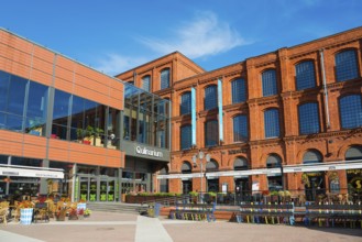 Modern glass façade combined with traditional brick structure, Manufaktura, Lódz, Lodz, Lodz,