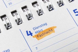 Calendar page shows 4 March as Fastnacht with highlighted text, Calendar, Germany, Europe