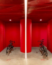 Underground car park for bicycles, redesigned Potsdamer Platz station, Sony Center, Berlin,