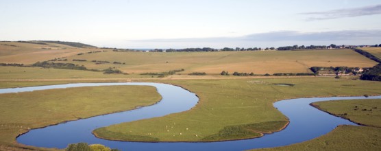 Large looping meanders on the River Cuckmere, East Sussex, England, United Kingdom, Europe