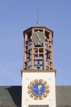 Clock tower with astronomical clock, town hall, Worms, Rhineland-Palatinate, Germany, Europe