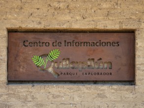 Sign information center, botanic garden, Parque Quilapilún de Anglo American, Región Metropolitana,