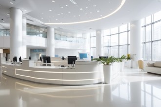 Modern bank interior that deals with mortgages and investments for successful businesses, AI