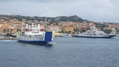 Car ferries at the island of La Maddalena, Maddalena town, La Maddalena Archipelago, Sardinia,