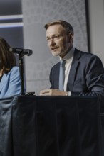 Christian Lindner (FDP), Federal Minister of Finance, photographed during the press conference on