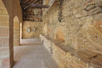 Interior view of the historic Wäschkuchi, water house, laundry room, washroom, wooden construction,