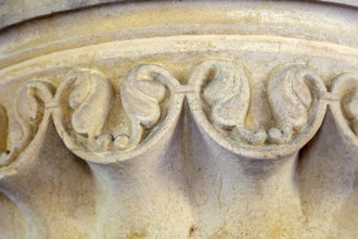 Carved stonework of stone columns, church of Saint George, Ogbourne St George, Wiltshire, England,