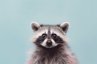 Racoon on pastel blue background. KI generiert, generiert AI generated