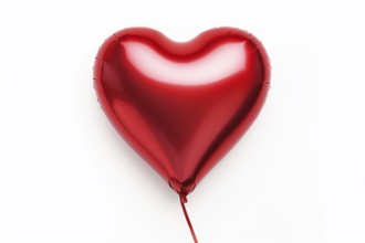 Red heart shaped foil balloon on white background. KI generiert, generiert AI generated