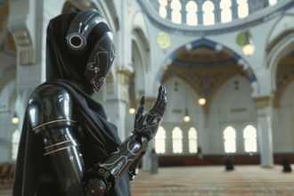 A humanoid in a mosque, vision of the future, science fiction, AI generated, AI generated, AI