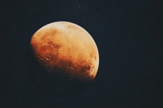 Red planet Mars in black sky. Generative Ai, AI generated