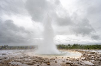 Eruption of the Strokkur geyser, Haukadalur geothermal field, Golden Circle, South Iceland,