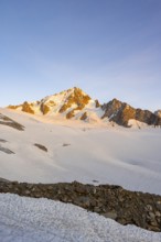 High alpine mountain landscape at sunset, Glacier du Tour, Glacier and mountain peaks in the