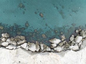 Rocky coast detail. Aerial view. Drone shot. Nature Reserve Cabo de Gata-Nijar, Almería province,