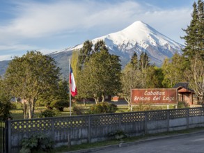 Holiday cabins near beach Playa Ensenada, lake Llanquihue, volcano Osorno, chilenean lake district,