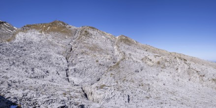 Mountain panorama of the Gottesacker plateau, a karst landscape and Hahnenköpfle, 2077m,