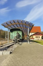 Durlesbach railway station, opened in 1849 and decommissioned in 1984, railway monument, railway