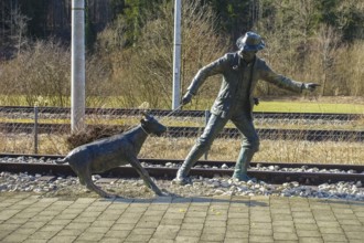 Durlesbach railway station, opened in 1849 and decommissioned in 1984, railway monument, railway