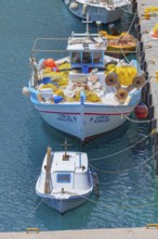 Fishing boats, Livadia, Tilos Island, Dodecanese Islands, Greece, Europe