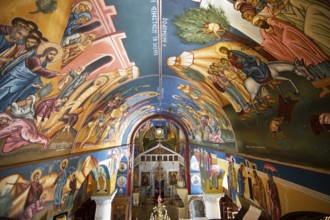 Colourful frescoes of Christ on the ceiling of a 200-year-old church in Lagia, Mani, Laconia,