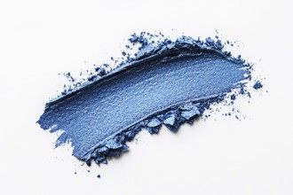 Blue eyeshadow makeup swatch on white background. Generative AI, AI generated