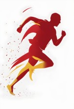 Running athlete illustration as a minimalist silhouette in motion, with dynamic curves and abstract