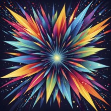 Wallpaper illustration of an explosion of vibrant fireworks colors in a night sky, symbol for happy