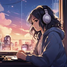 Anime style portrait of a girl with large headphones engulfing her ears, AI generated