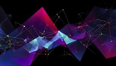 Abstract polygons shifting and rotating seamlessly, connected by glowing lines representing AI