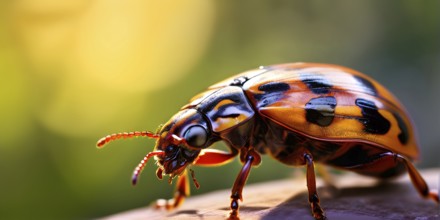 Close up of a colorado potato beetle illuminated by soft diffused light, AI generated