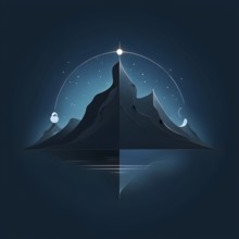 Minimalist illustration of an abstract mountain that cycles through day and night, symbolizing