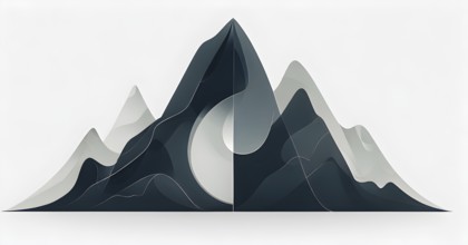 Minimalist illustration of an abstract mountain that cycles through day and night, symbolizing