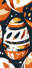 Illustration of an abstract Easter egg design with geometric patterns, bold colors, and a mix of