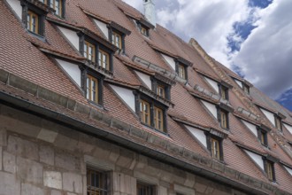 Dormer windows on the historic Unschlitthaus, built in 1491, Obere Wörthstr. 26, Nuremberg, Middle