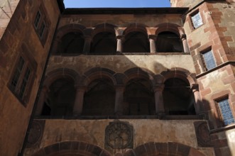 Heidelberg castle ruins, destroyed in 1689, detail of the former glass hall building, built