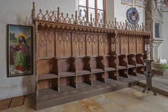 Choir stalls from 1490, St Mary's Church, Kalbensteinberg, Middle Franconia, Bavaria, Germany,