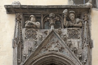 Detailed view of the staircase portal of the Old Town Hall from 1408, Regensburg, Upper Palatinate,