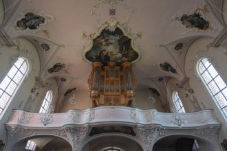 Organ loft of the baroque St Martin's Church, organ from 1768, Riegel am Kaiserstuhl,