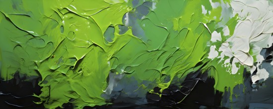 AI generated abstract art showcasing a dynamic splash of green colors in panoramic format