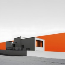 AI generated minimalistic architecture house design in monochrome grey structure with vibrant