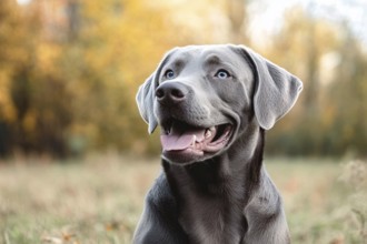 Beautiful silver or blue Labrador dog with fur color caused by dilute gene. Generative AI, AI