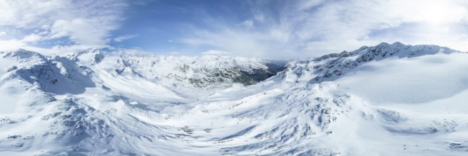 Aerial view, Snow-covered mountain landscape with Cevedale, Ortler group, Trento, Italy, Europe