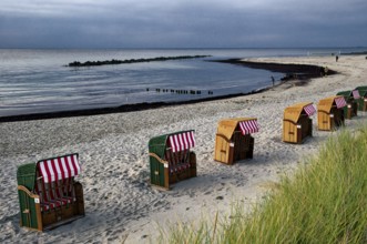 Deserted beach chairs, Baltic Sea beach, Baltic Sea coast at, Wustrow beach, evening mood, Baltic